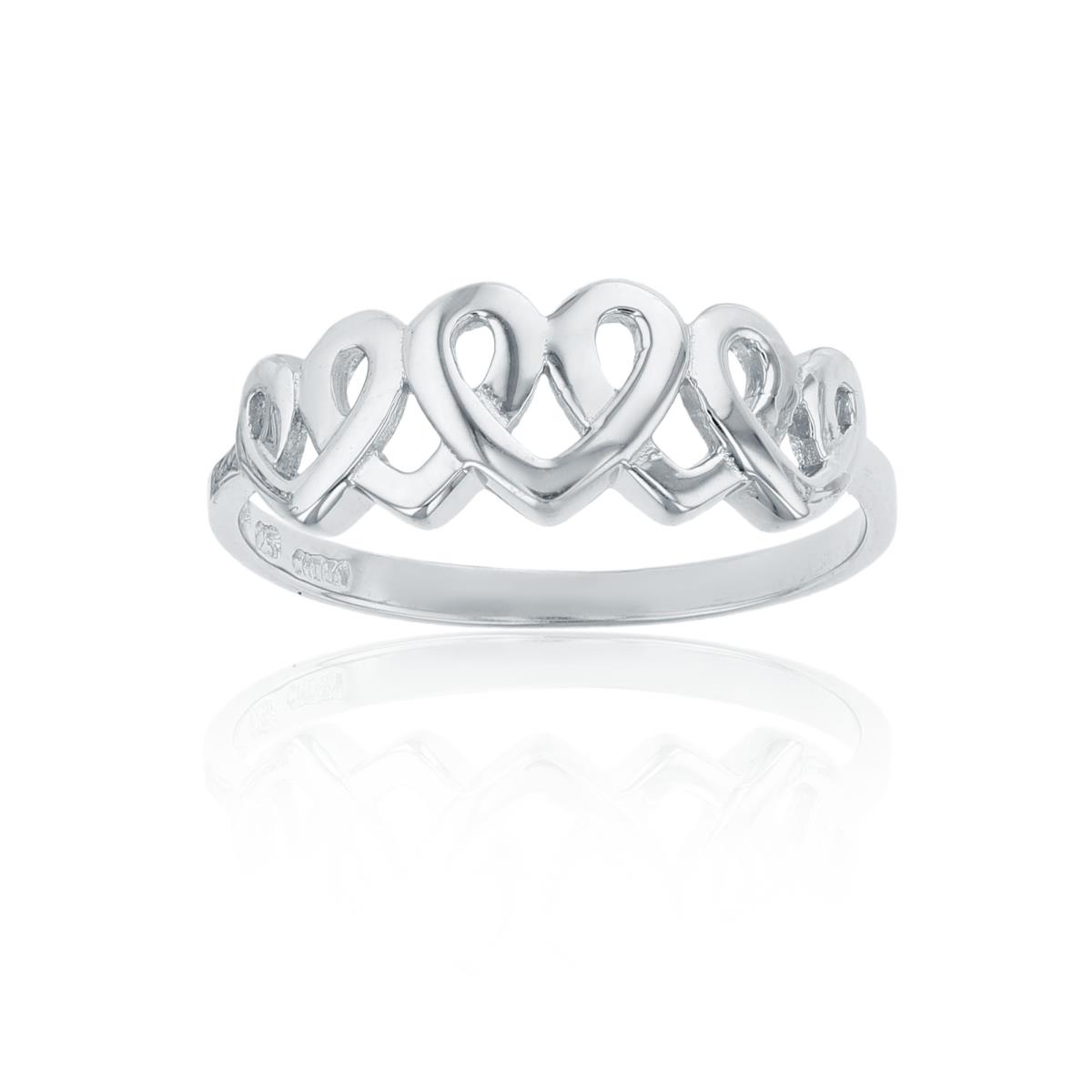 Sterling Silver Rhodium 7mm Polished Interlocking Hearts Ring