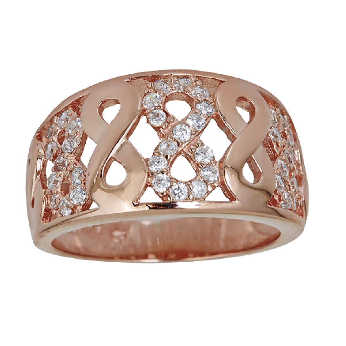 Sterling Silver Rose Concave Infinity Pave Ring