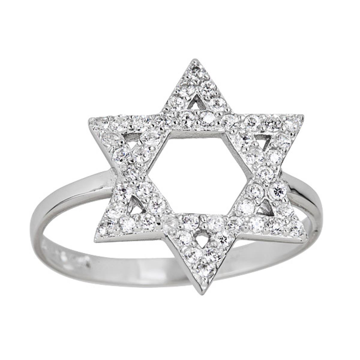 Sterling Silver Pave Jewish Star Ring