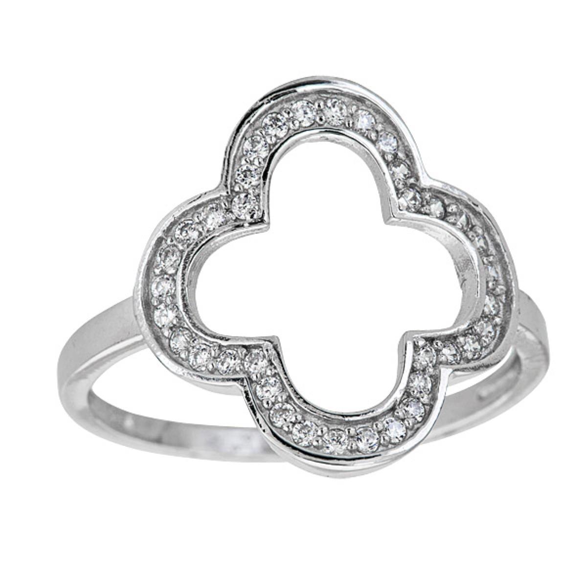 Sterling Silver Pave Clover Ring