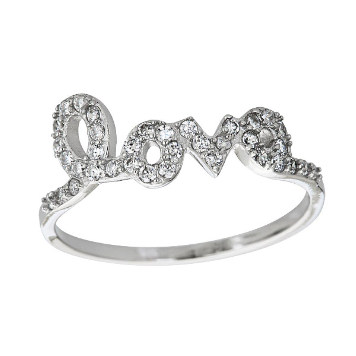 Sterling Silver Pave Script Love Ring
