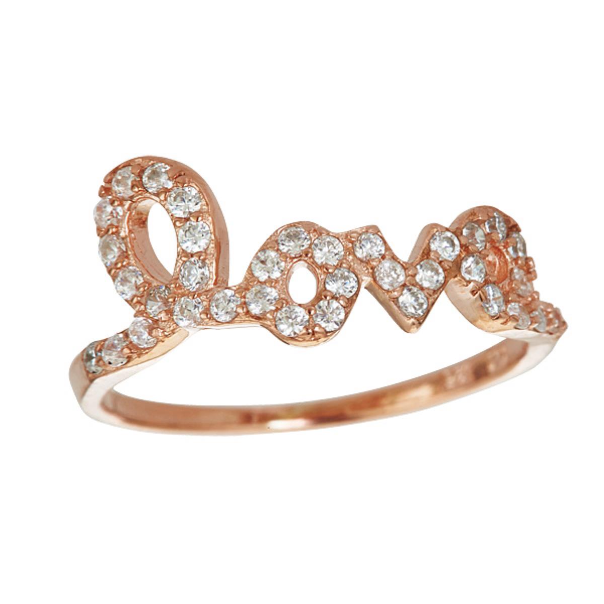 Sterling Silver Rose Pave Script Love Ring