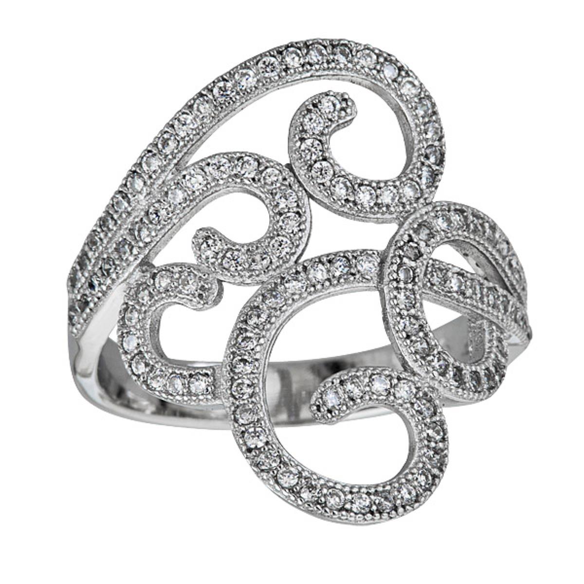 Sterling Silver Pave Curves Ring