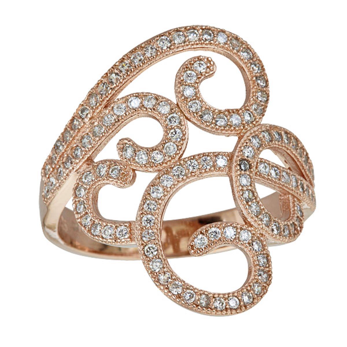 Sterling Silver Rose Pave Curves Ring
