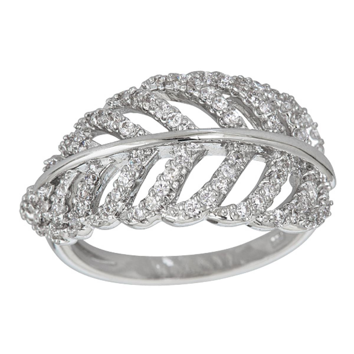 Sterling Silver Pave Feather Ring