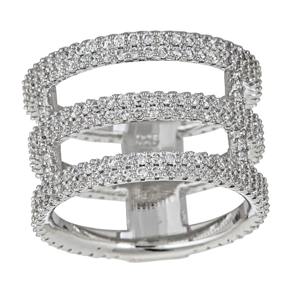 Sterling Silver Pave 3 Tier Cage Ring