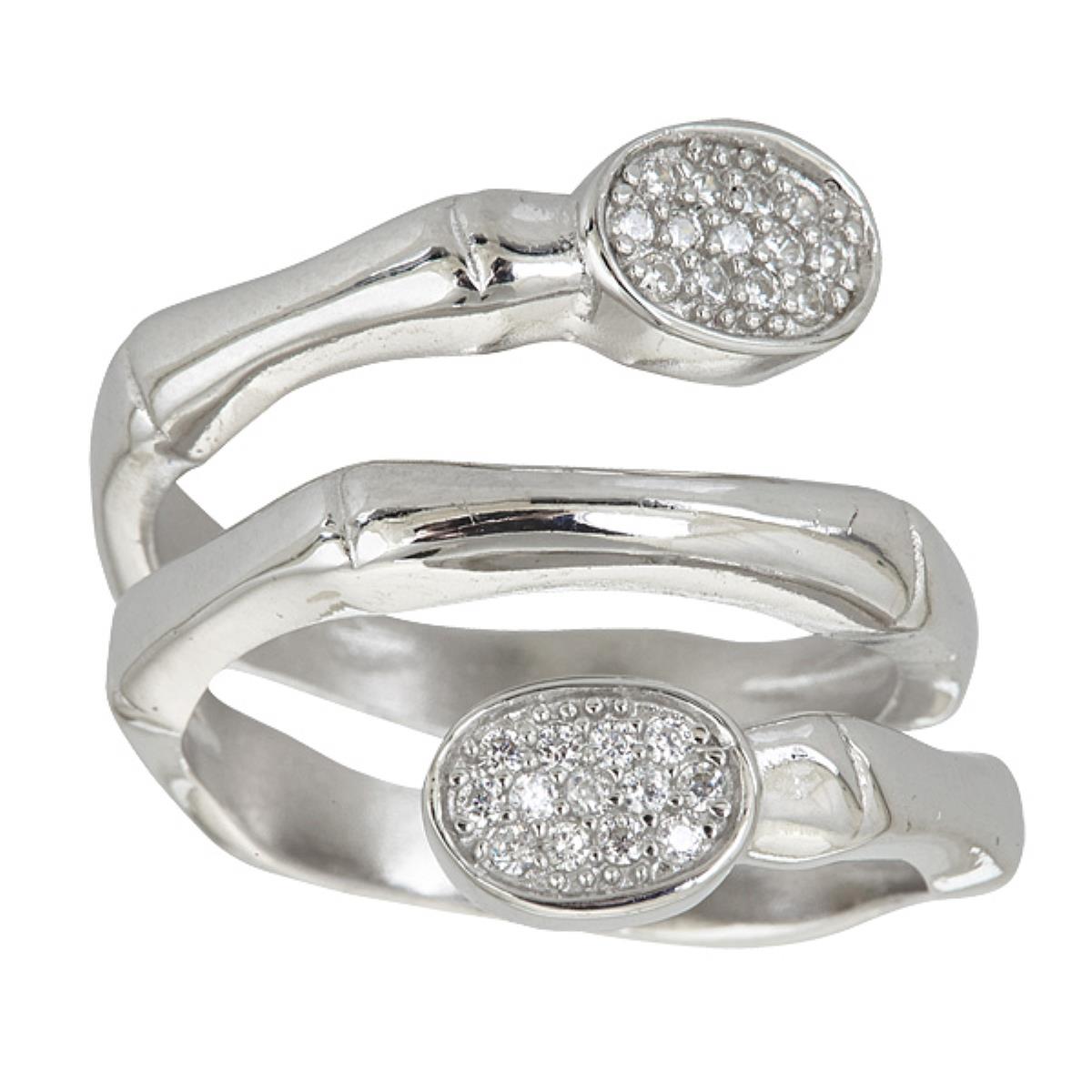 Sterling Silver Pave Wraparound Bamboo Ring