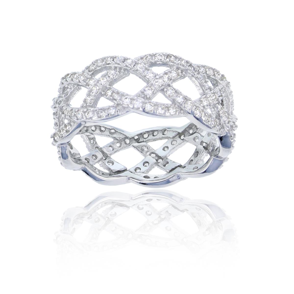 Sterling Silver Weave Pave Eternity 7.5mm  Ring