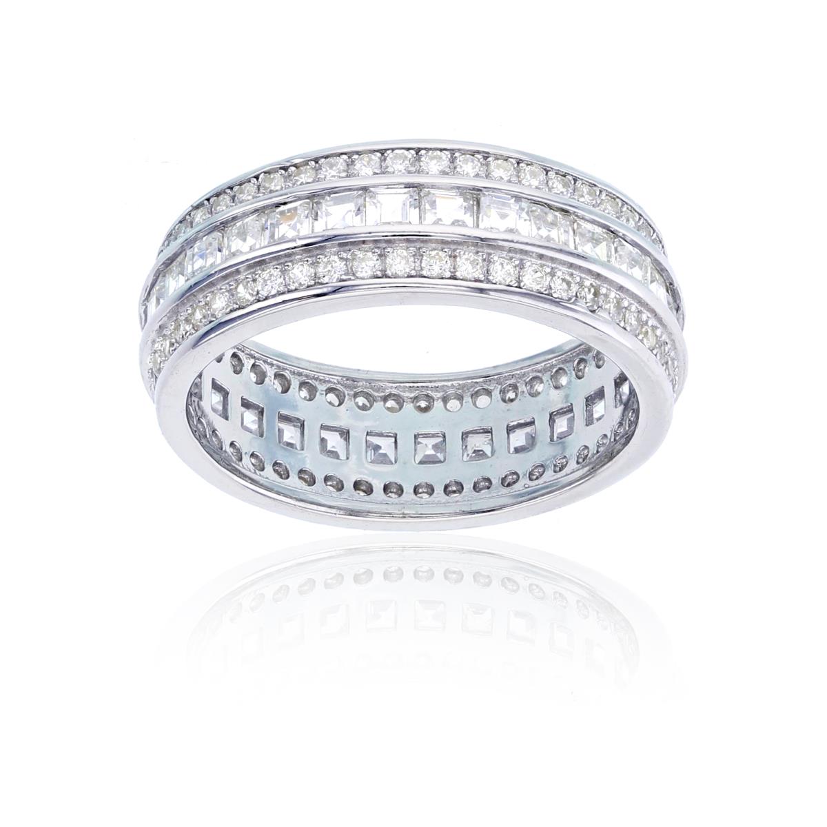 Sterling Silver Princess & Round Cut 3 Tier Eternity Band