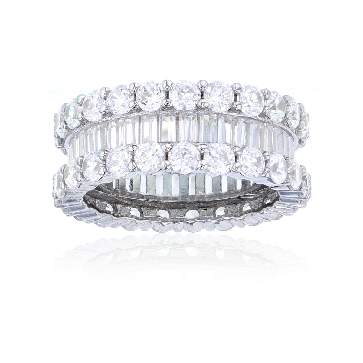 Sterling Silver Round & Baguette Classic Eternity Band