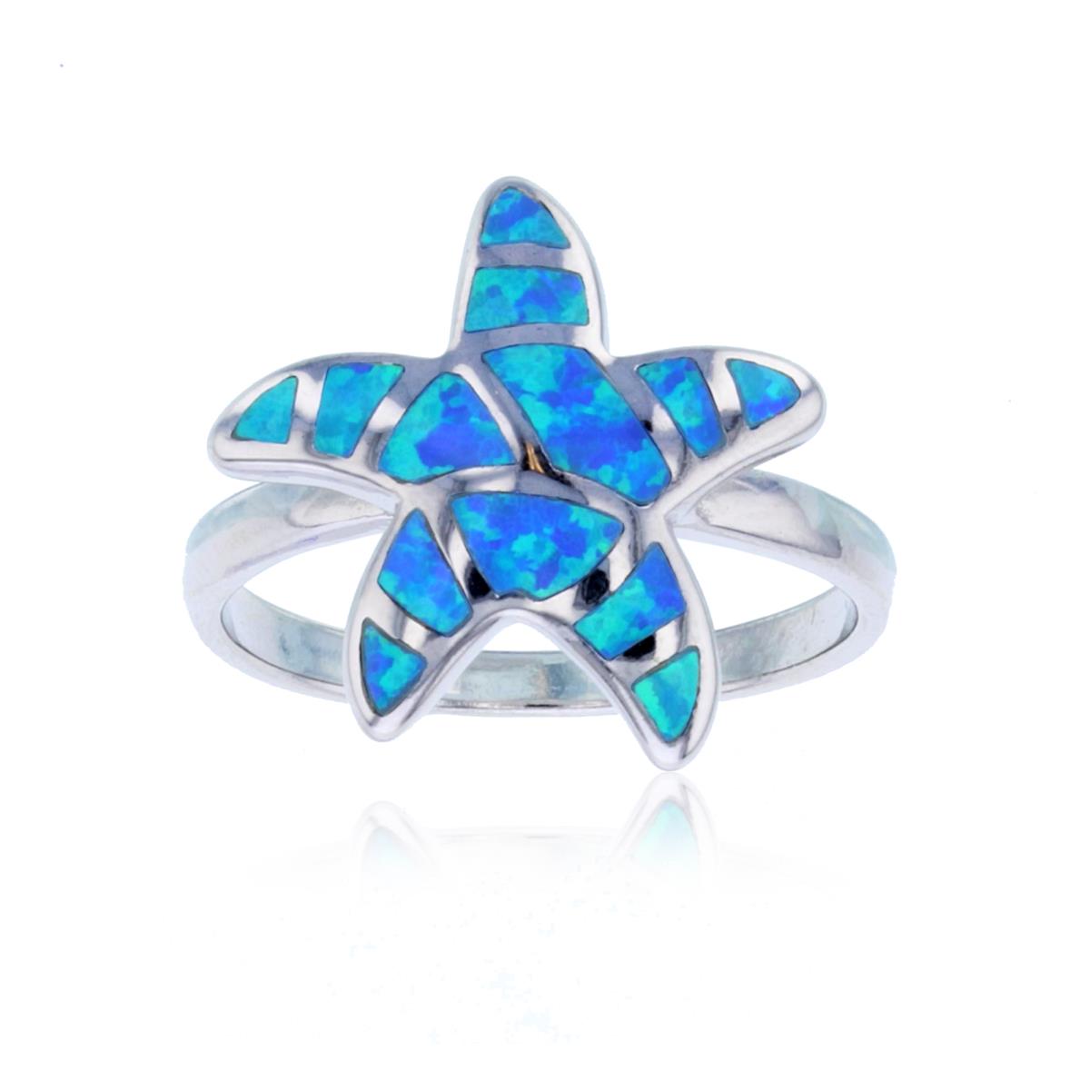 Sterling Silver Rhodium Created Opal Starfish Ring