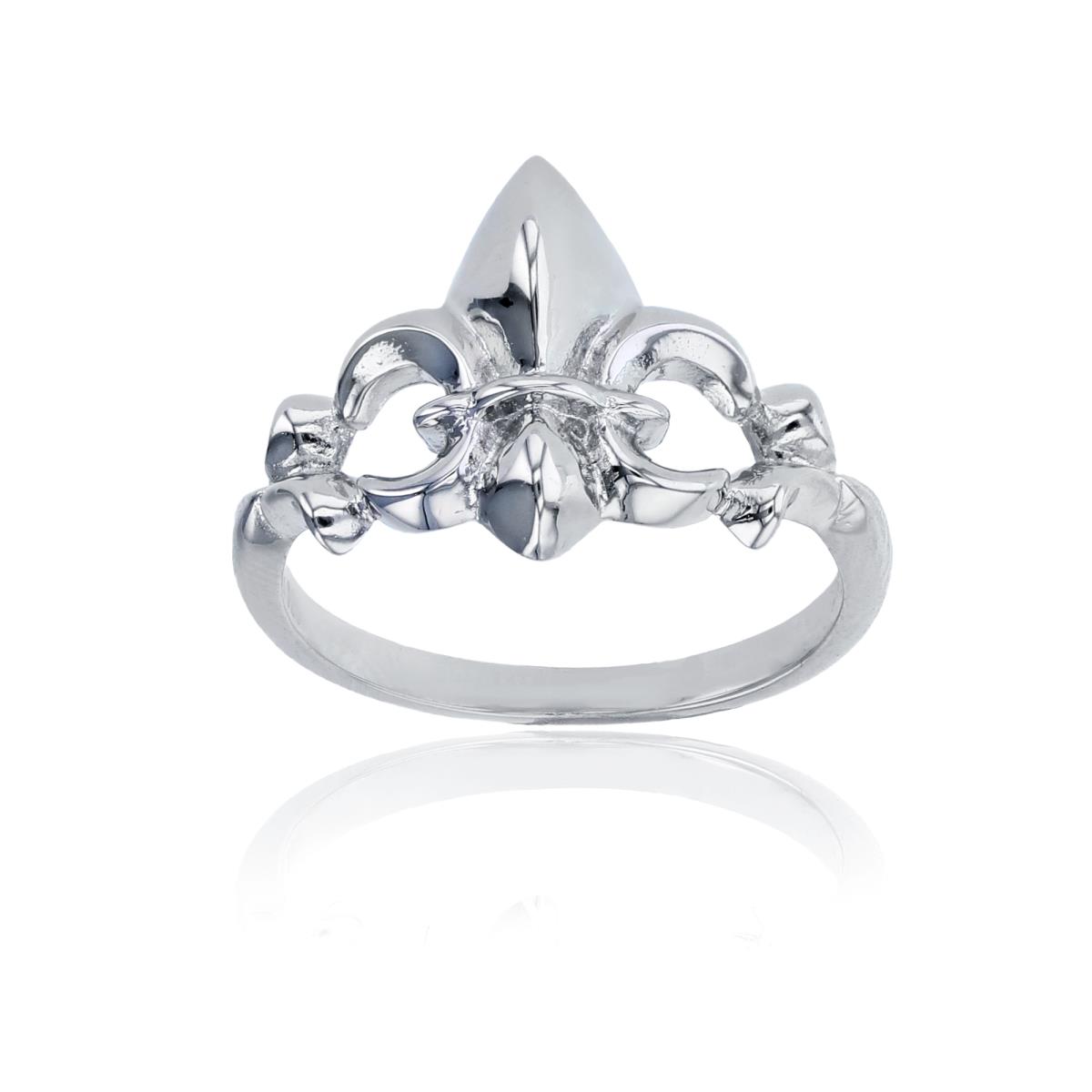Sterling Silver Rhodium High Polished Fleur De Lis Ring