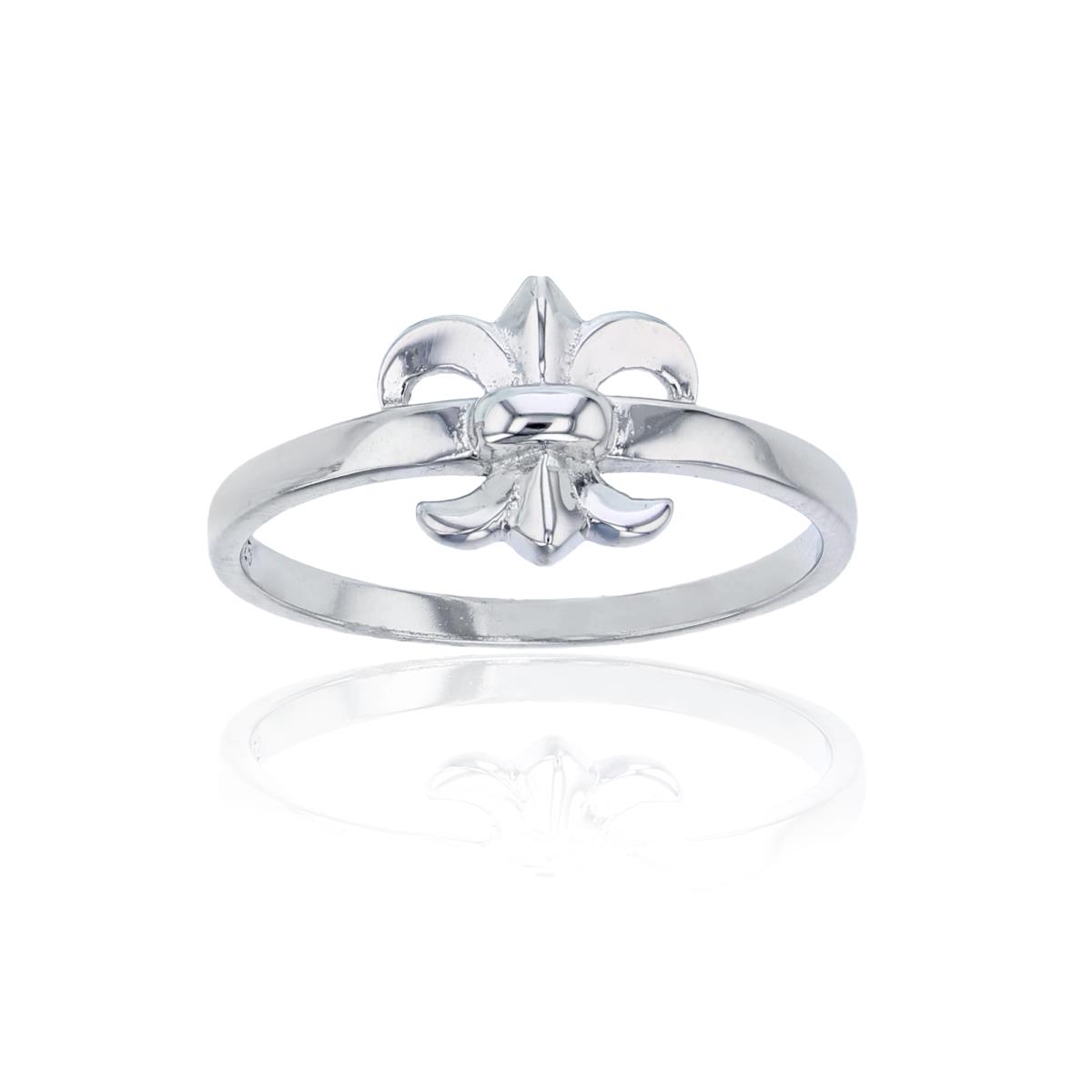 Sterling Silver Rhodium High Polished Fleur De Lis Ring