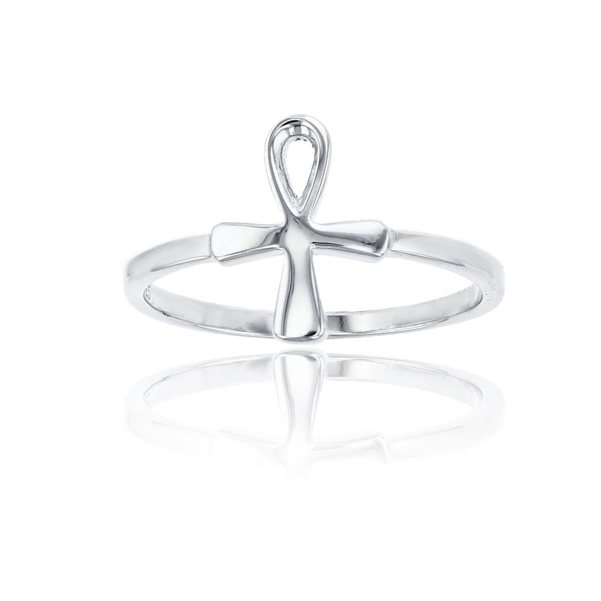 Sterling Silver Rhodium High Polished Open Cross Ring