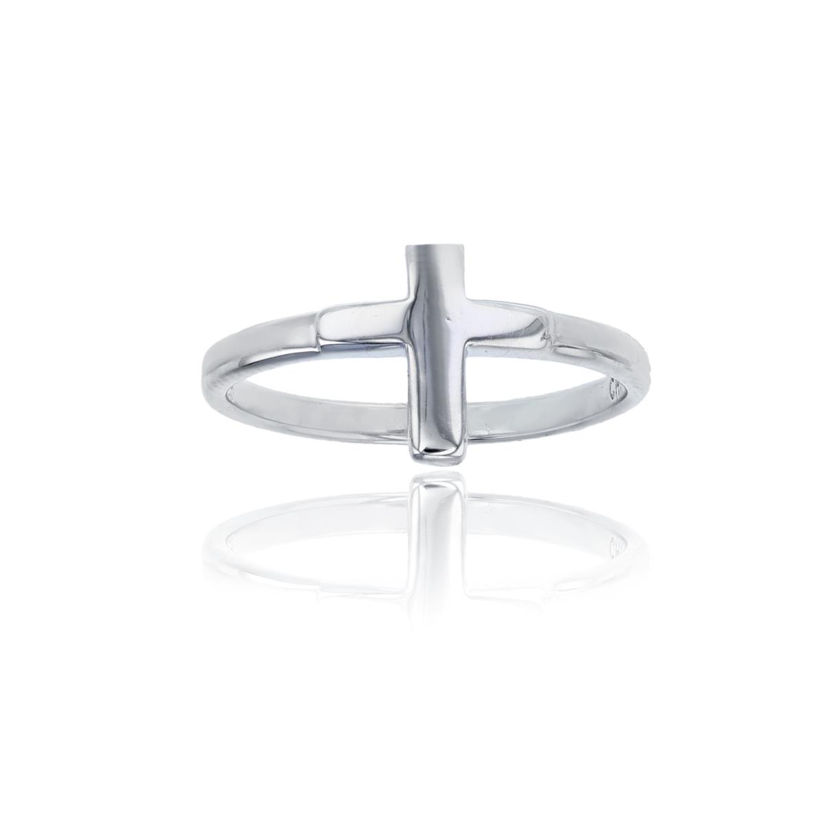 Sterling Silver Rhodium High Polished Cross Ring
