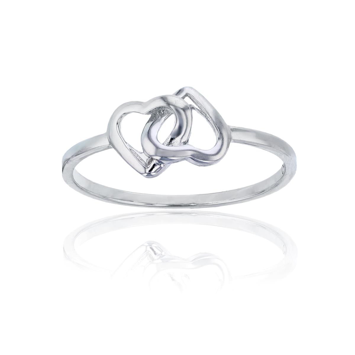 Sterling Silver Rhodium 10mm Polished Interlocking Hearts Ring