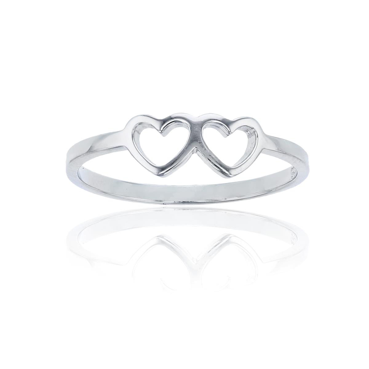 Sterling Silver Rhodium 6mm High Polished Double Heart Ring