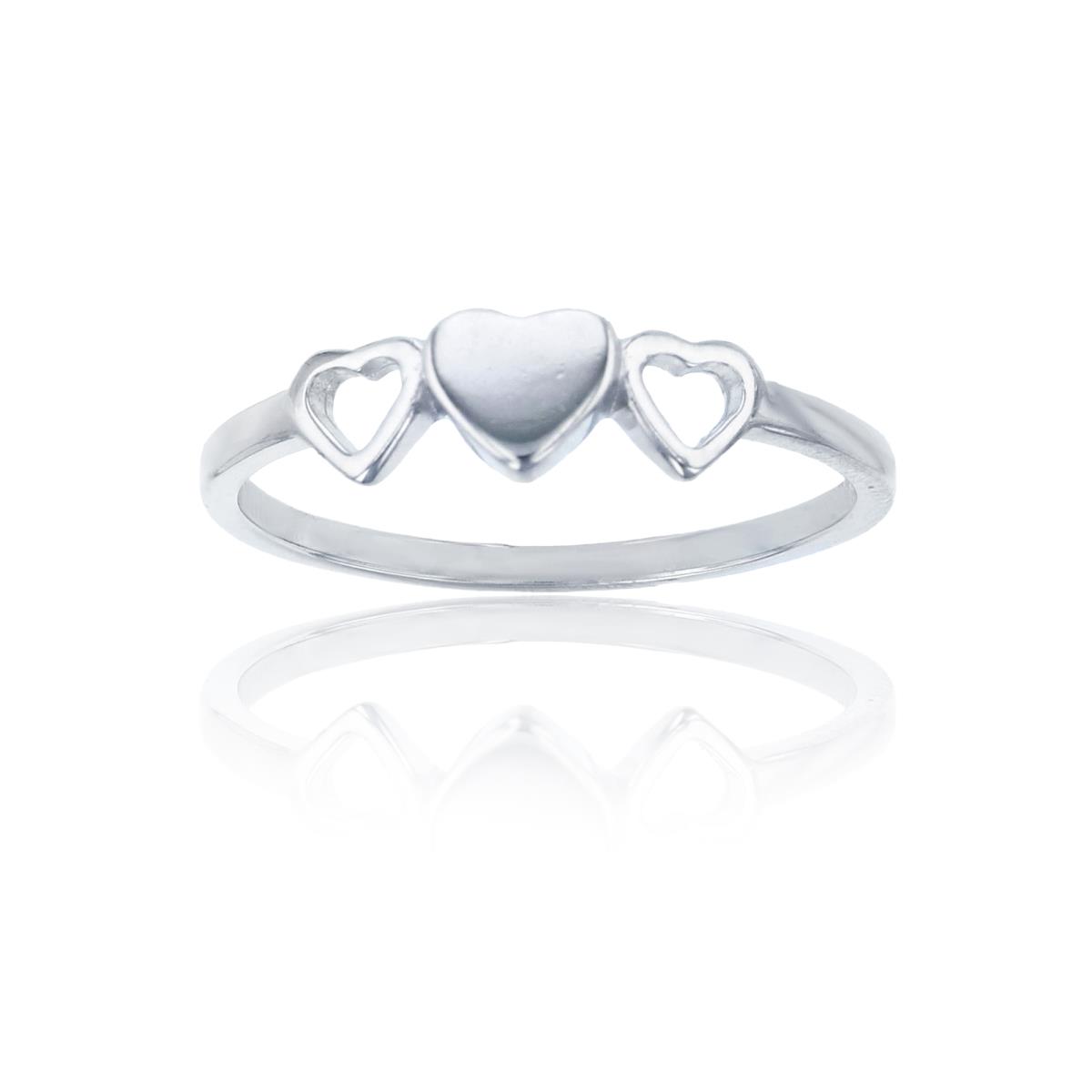 Sterling Silver Rhodium 2.5mm High Polished Side by Side Heart Ring
