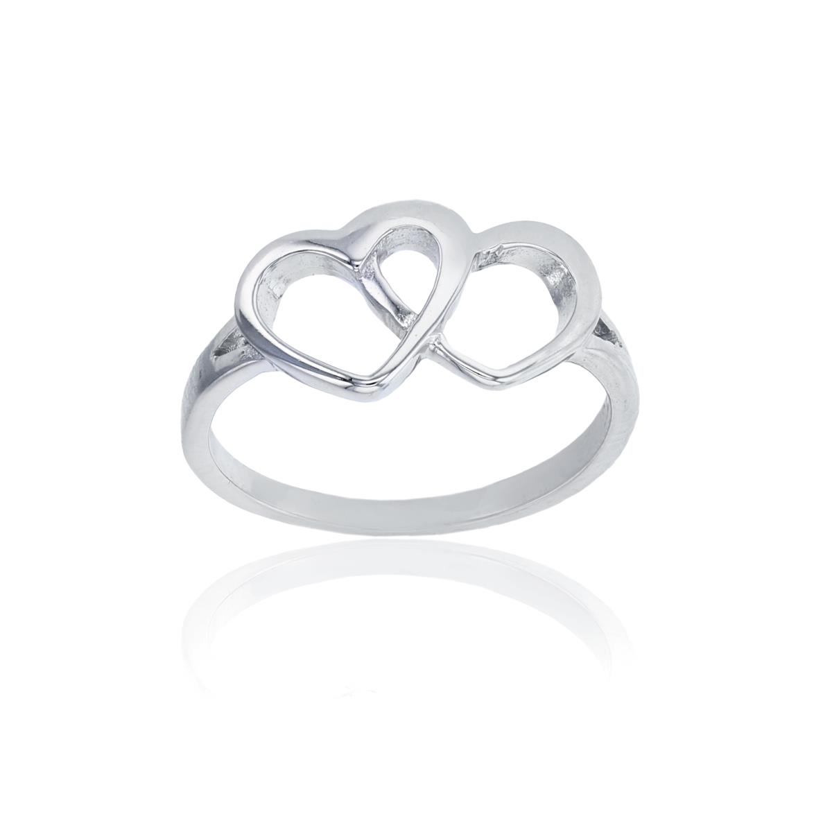 Sterling Silver Rhodium 8.2mm High Polished Interlocking Hearts Ring