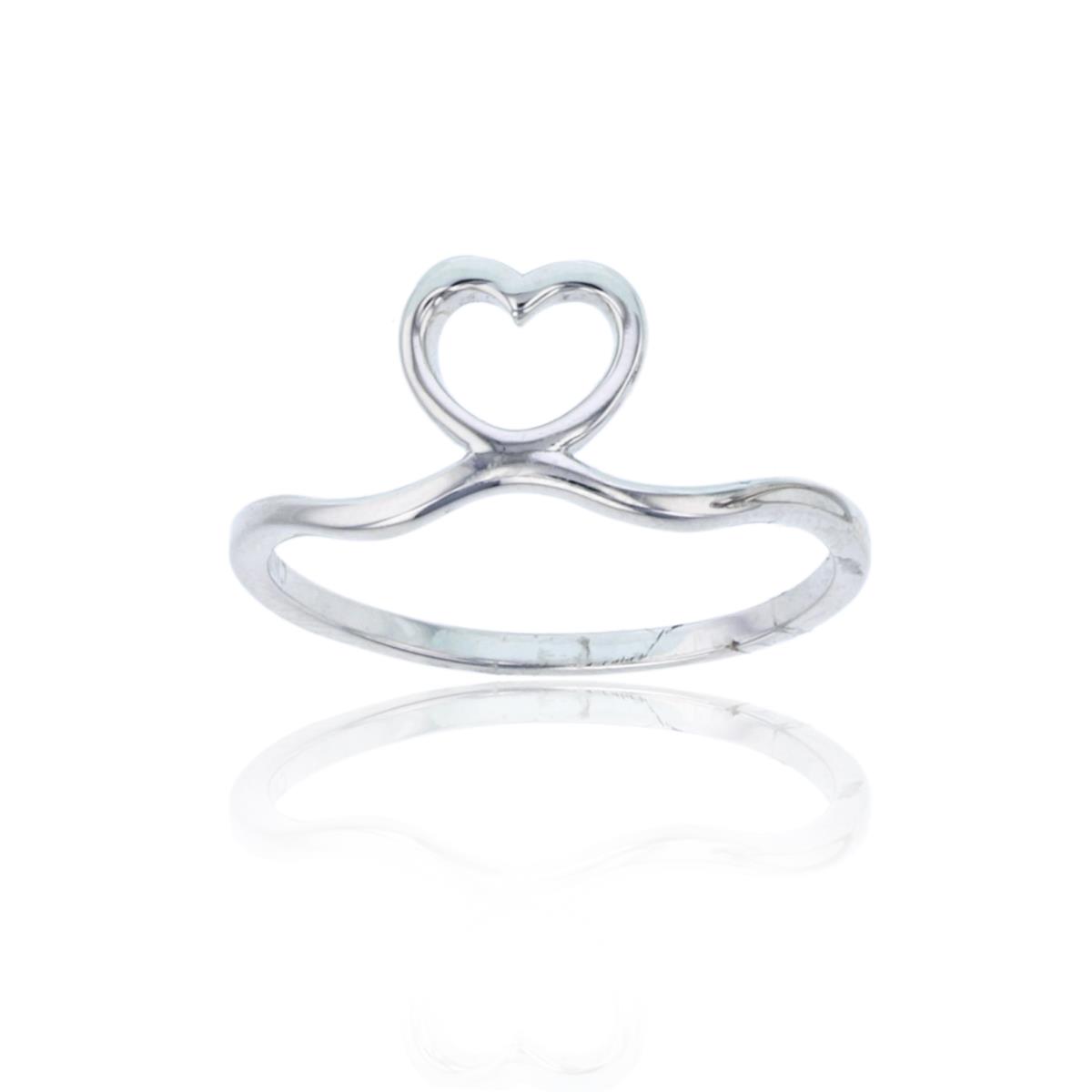 Sterling Silver Rhodium High Polished Still Standing Heart Ring