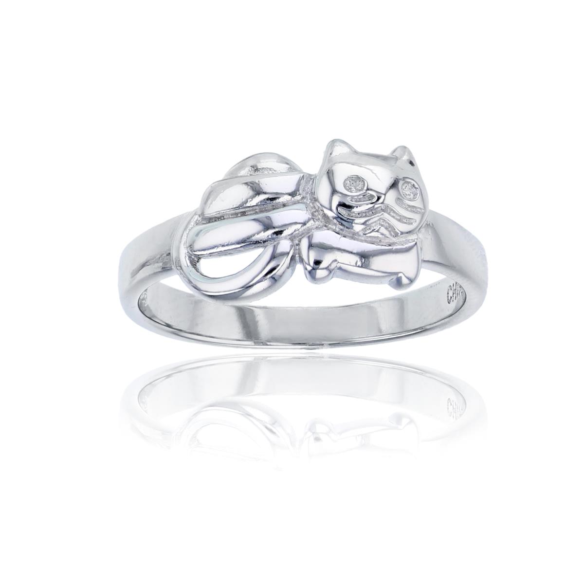 Sterling Silver Rhodium High Polished Cat Ring