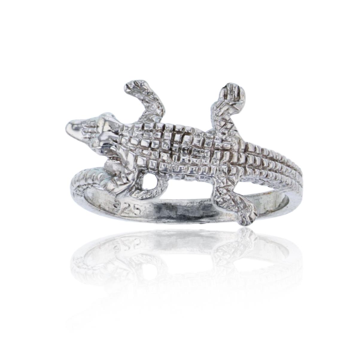 Sterling Silver Rhodium Pave Lizard Ring