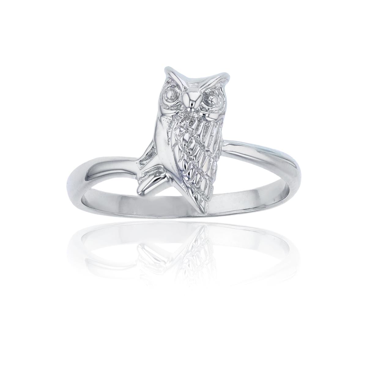 Sterling Silver Rhodium High Polished Owl Ring