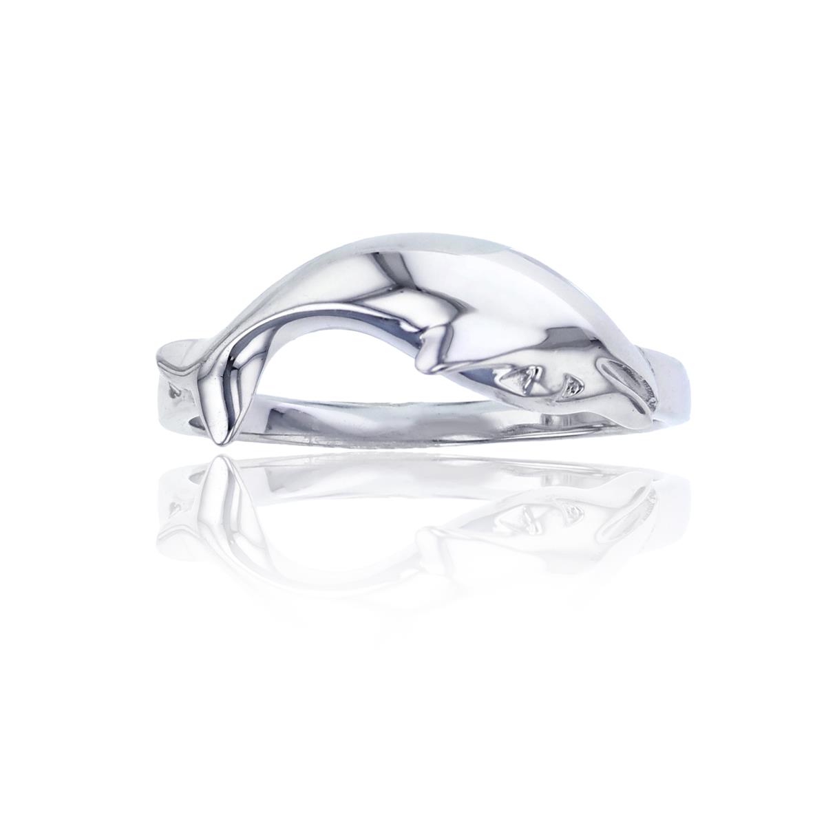 Sterling Silver Rhodium High Polished Dolphin Ring