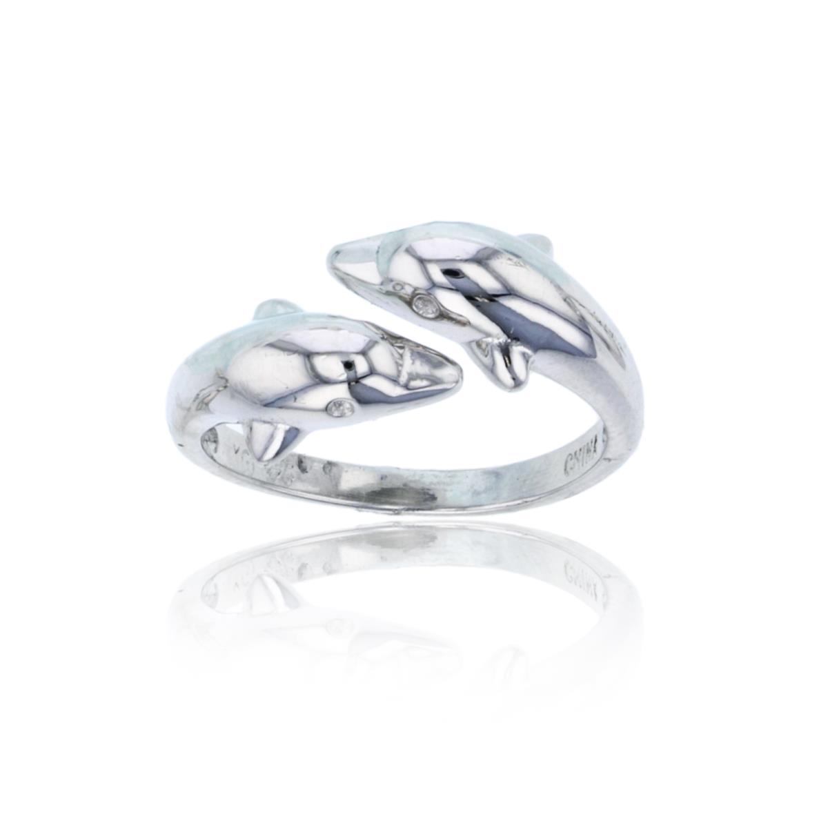 Sterling Silver Rhodium Polished Dolphin Ring