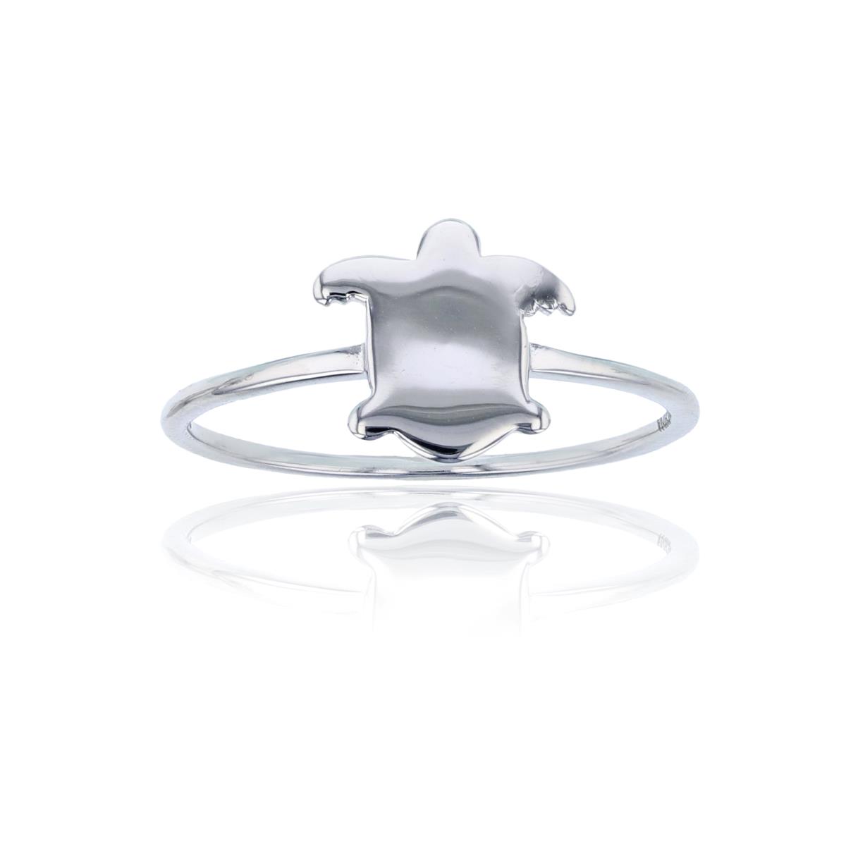 Sterling Silver Rhodium High Polished Flat Turtle Ring