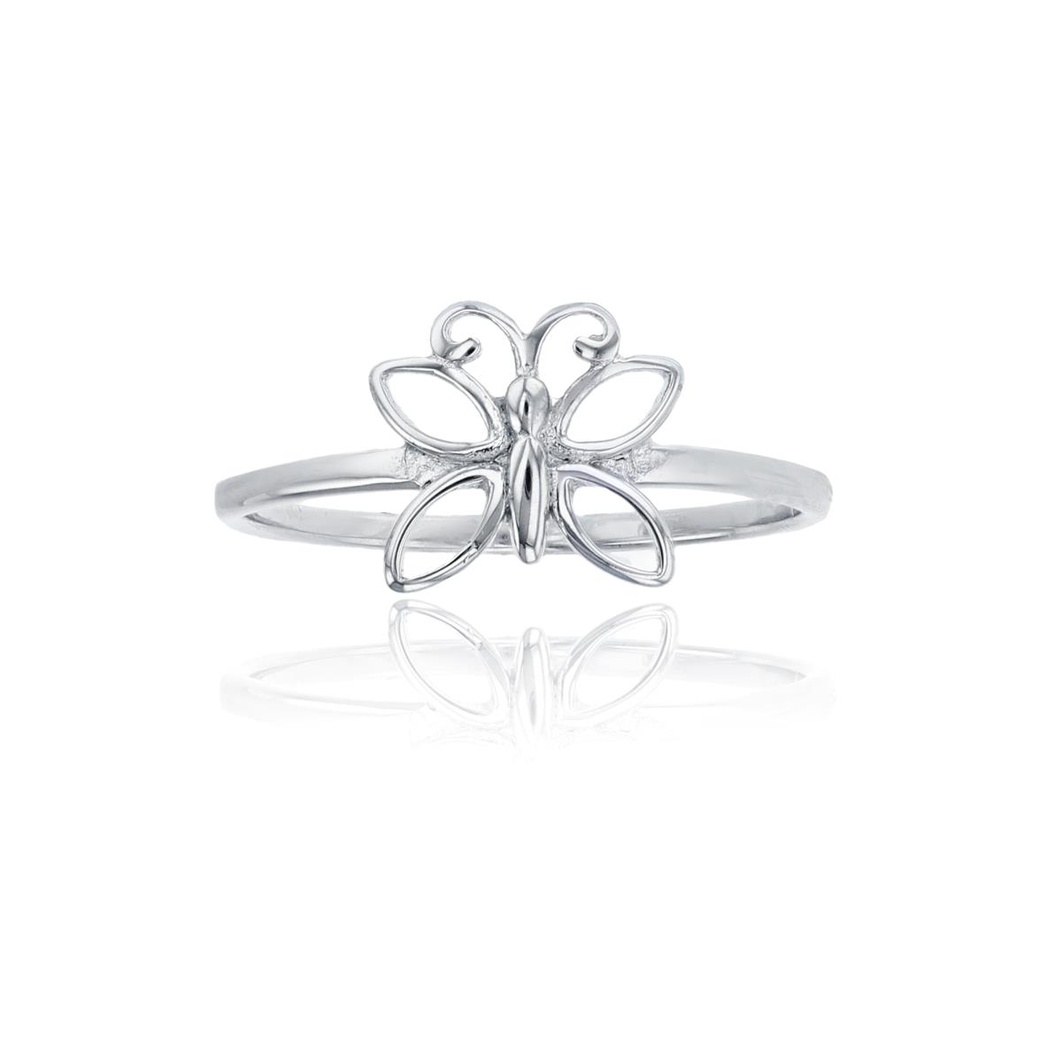 Sterling Silver Rhodium High Polished Butterfly  9.2mm Polished  Ring