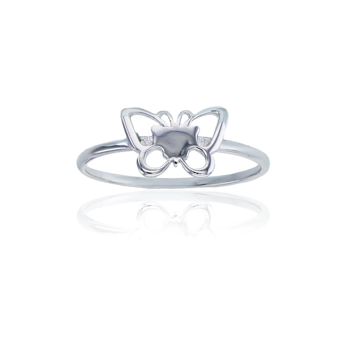 Sterling Silver Rhodium High Polished Butterfly  7.4mm Ring