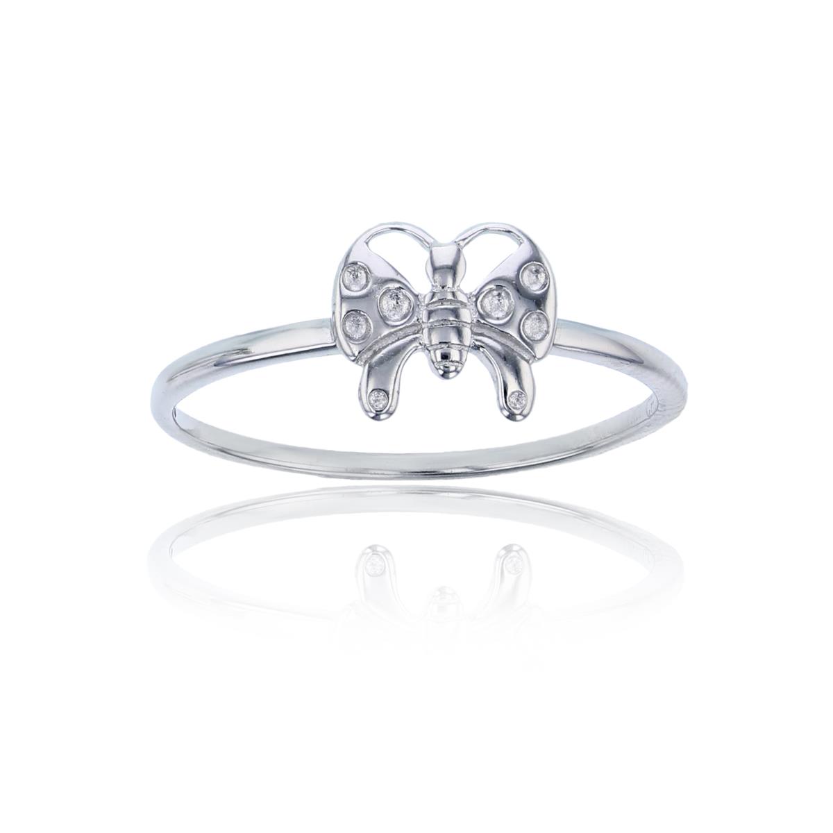 Sterling Silver Rhodium Polished Butterfly 8mm Ring