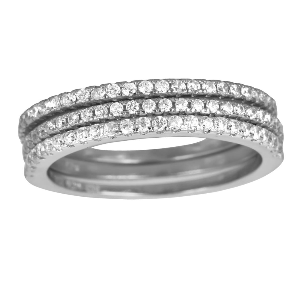 Sterling Silver Rhodium Half Pave Stack Ring