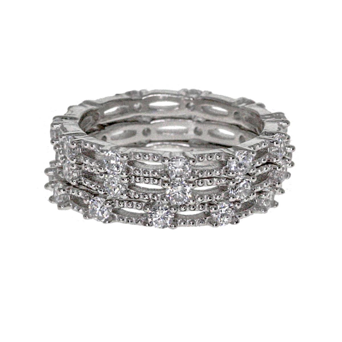 Sterling Silver Rhodium Stack Ring