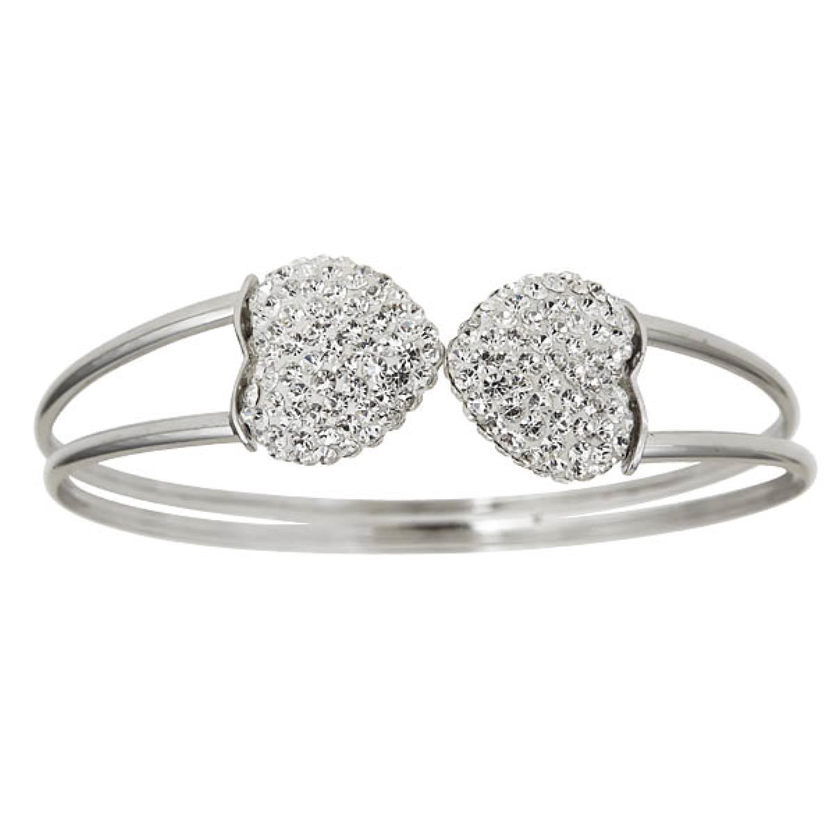 Sterling Silver Crystal Heart Ended Bangle