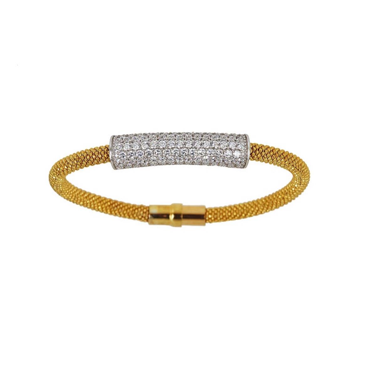 Sterling Silver Yellow Pave Bar Magnetic Mesh Bracelet