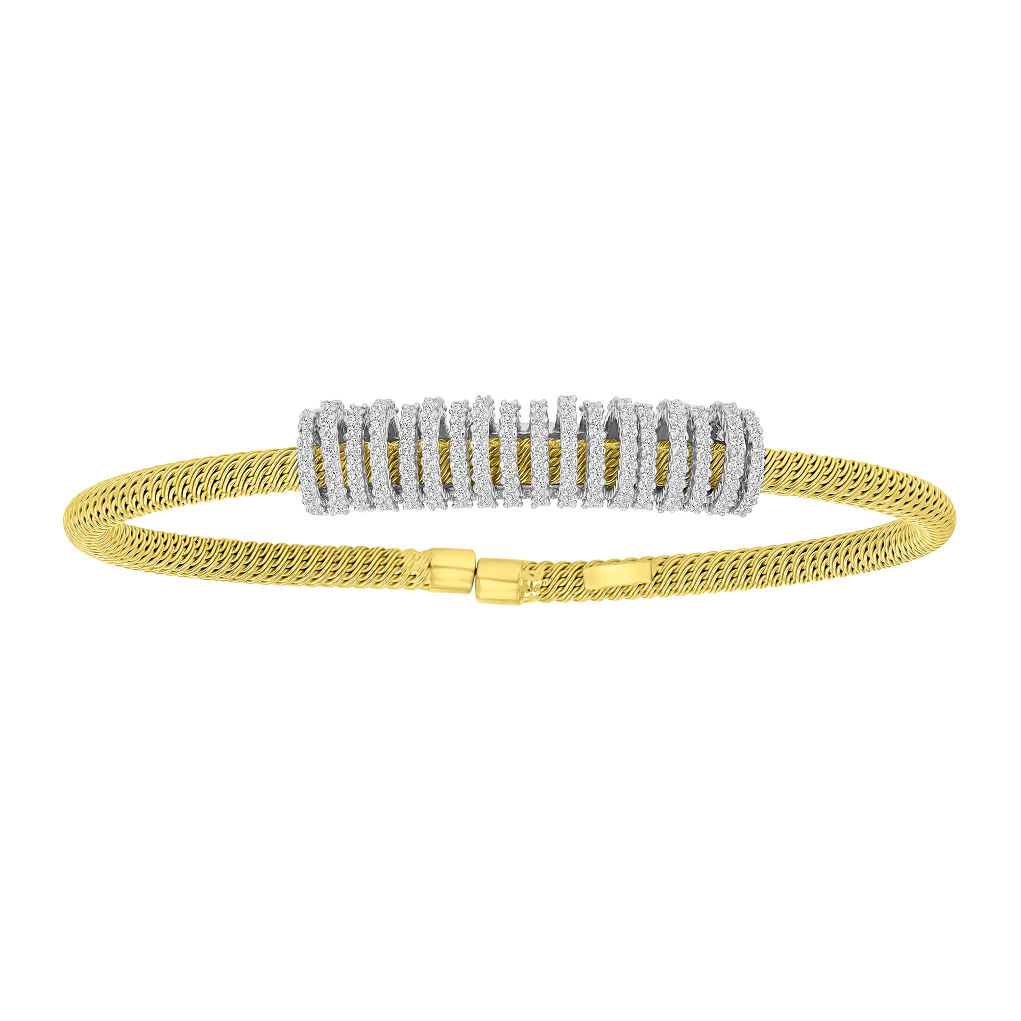 Sterling Silver Yellow 58.5x64.5mm Micropave Valley Tubogas Bangle