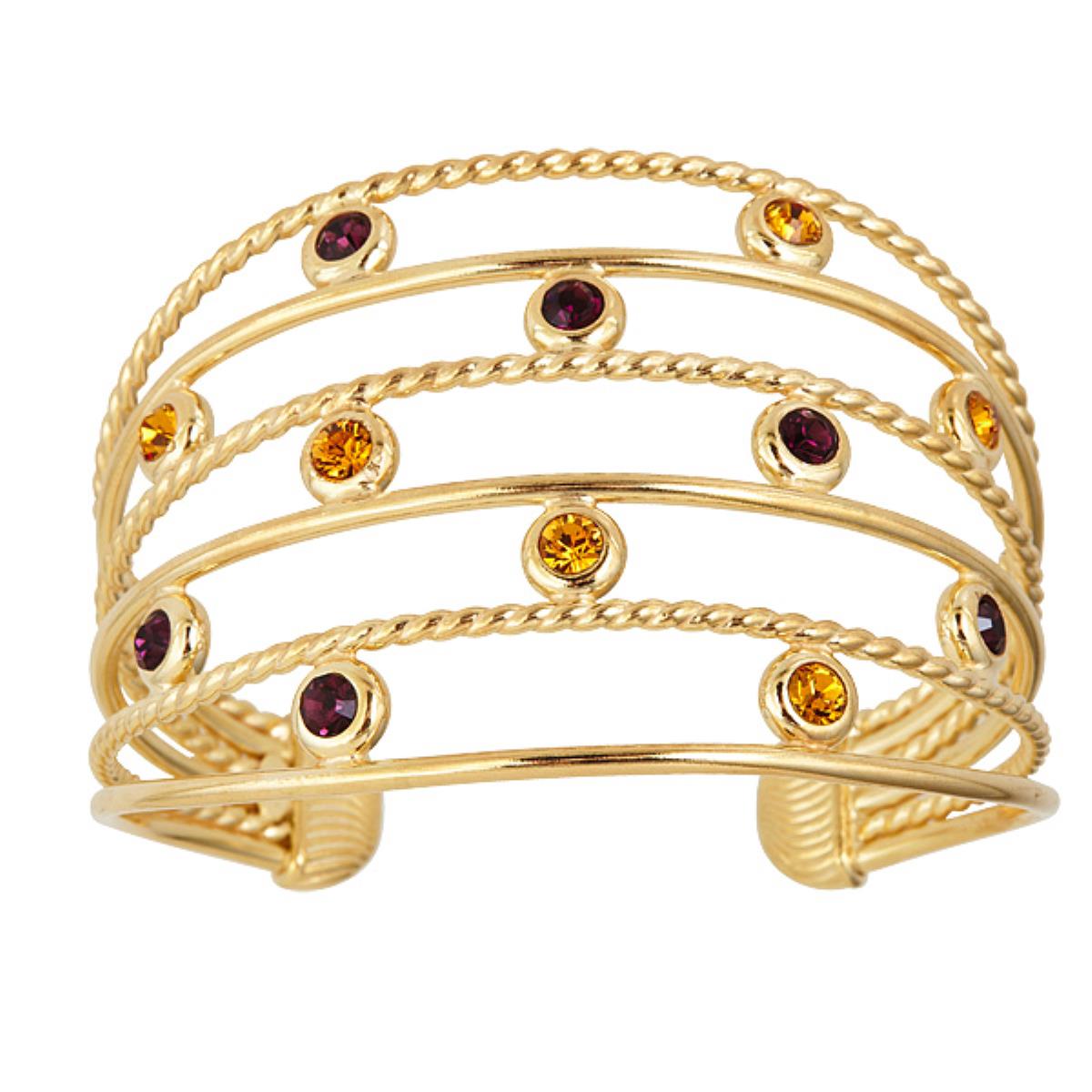 Sterling Silver Yellow Citrine & Amethyst Wide Polished Cuff Bangle