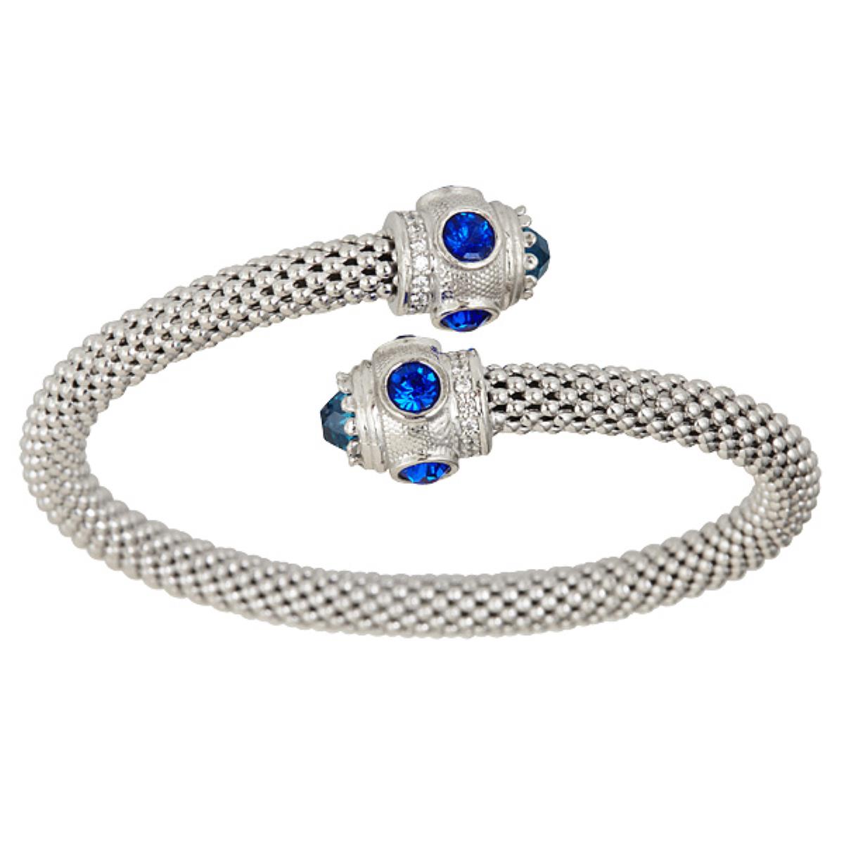 Sterling Silver Blue Topaz Crossover Popcorn Cuff Bangle