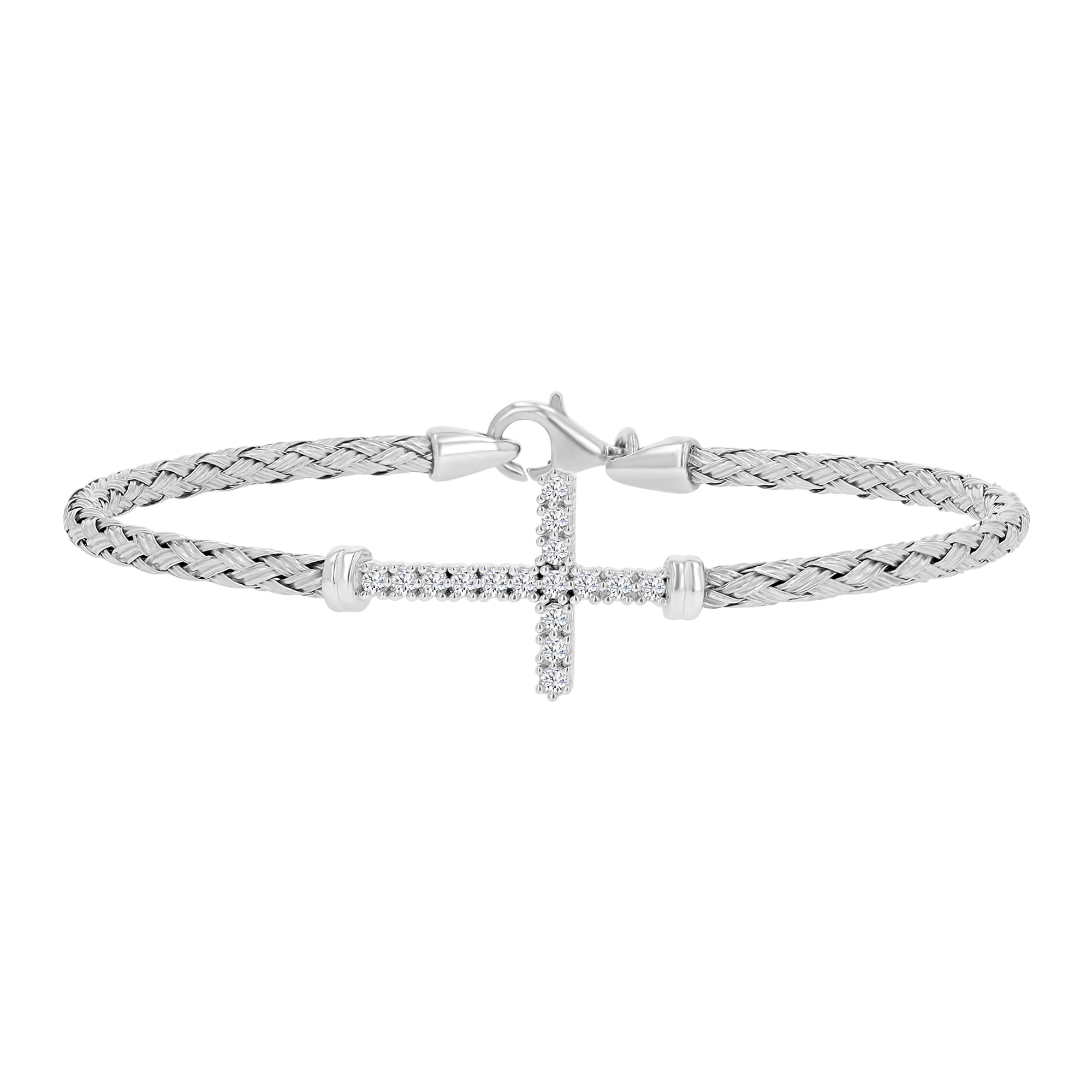 Sterling Silver Basketweave Cross Bracelet