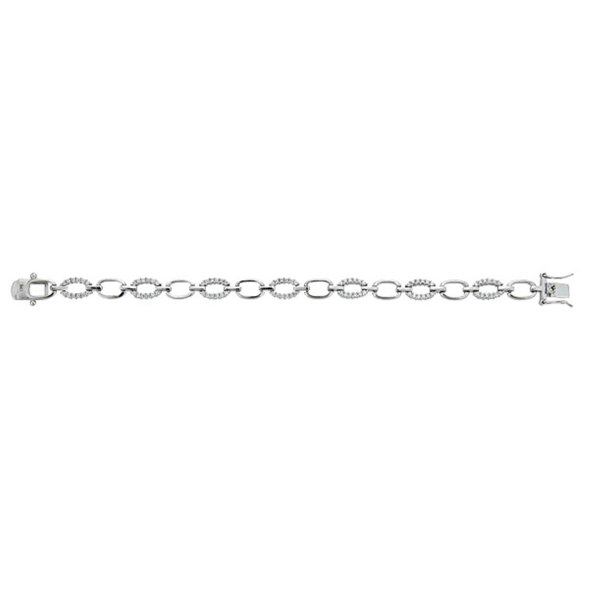 Sterling Silver Alternating Pave HP Oval Link Bracelet