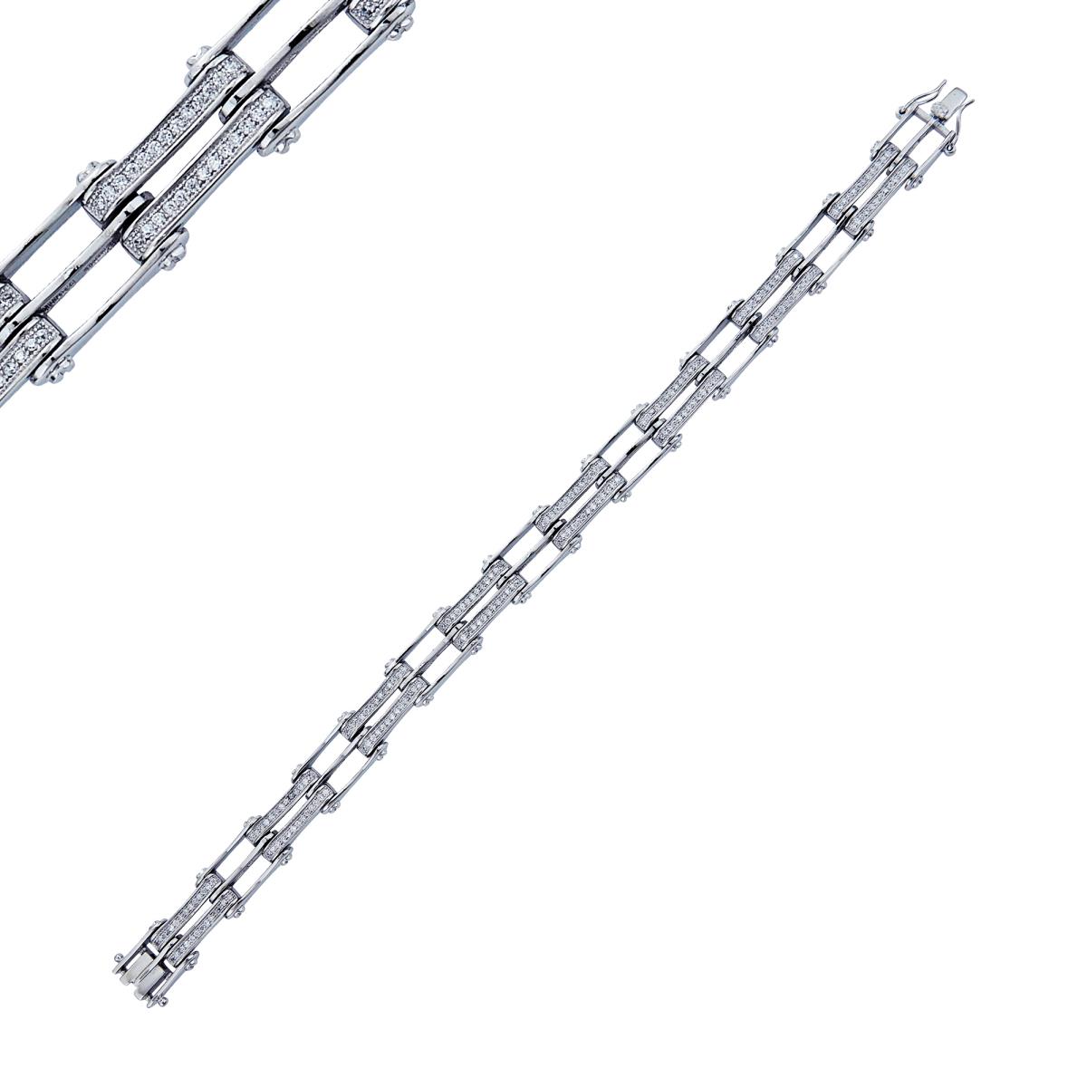 Sterling Silver Pave Men's Bracelet