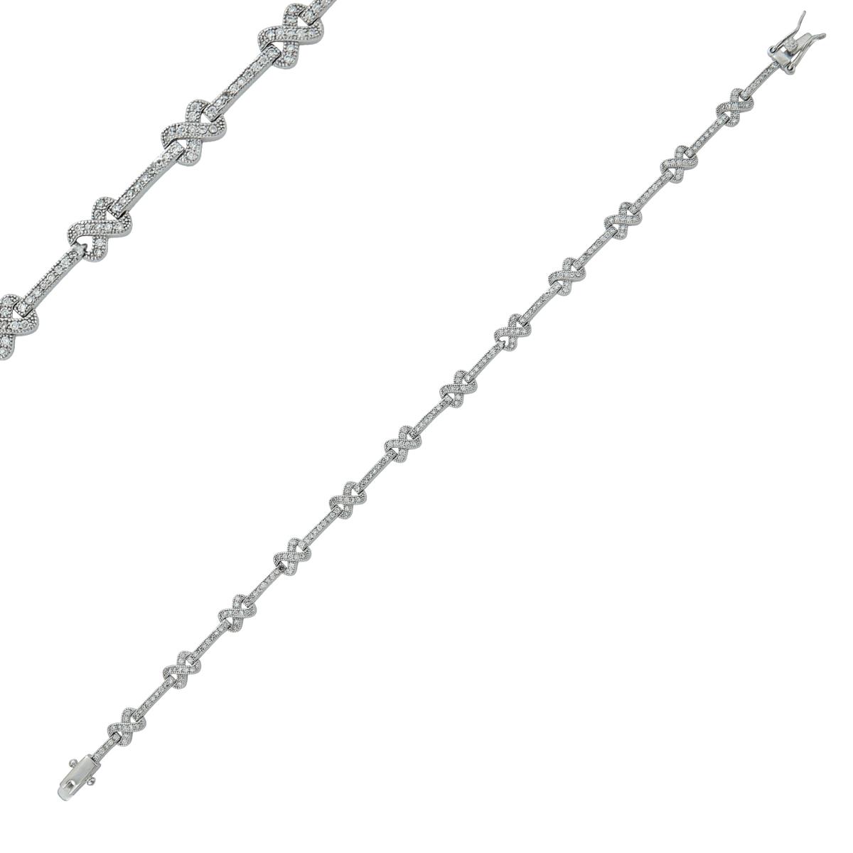 Sterling Silver Micropave X Bar Bracelet