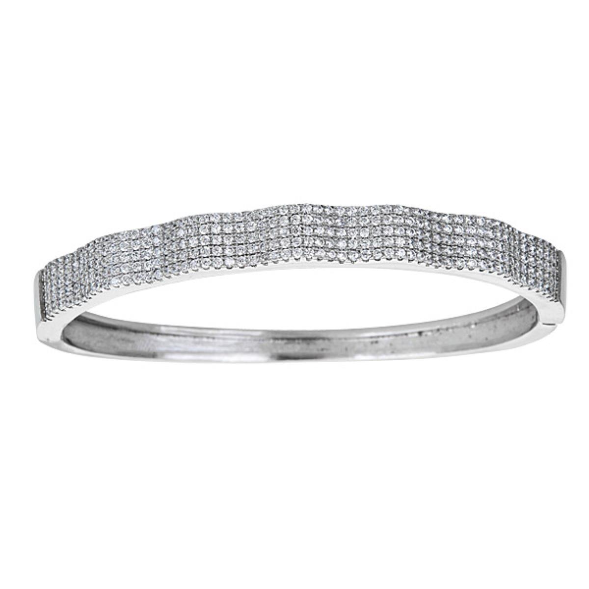 Sterling Silver Bumpy Pave Hinged Bangle