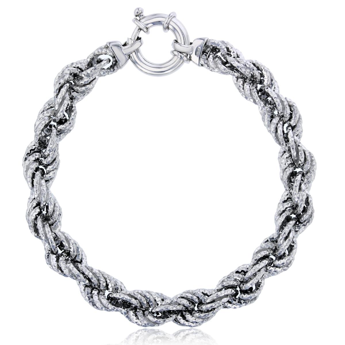 Sterling Silver Rhodium Diamond Cut 8.50mm Rope 150 7.5" Bracelet