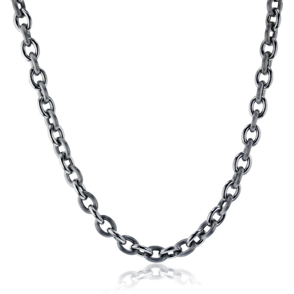 Sterling Silver Rhodium Alt Textured Polished Rollo 17" Link Necklace
