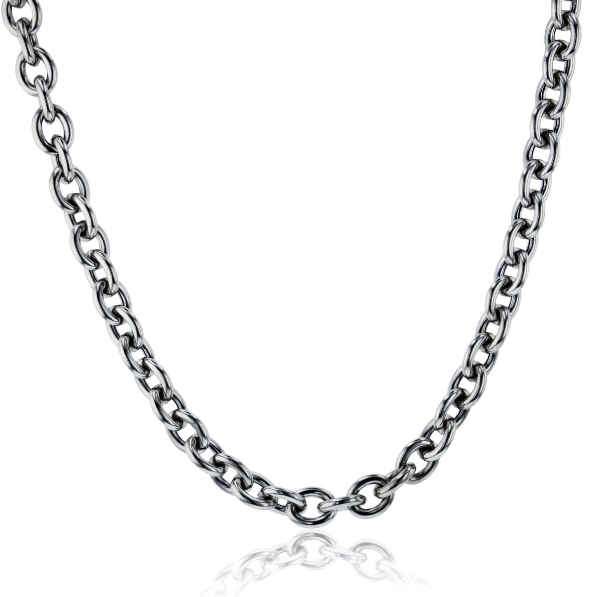 Sterling Silver Rhodium Polished Rollo 17" Link Necklace