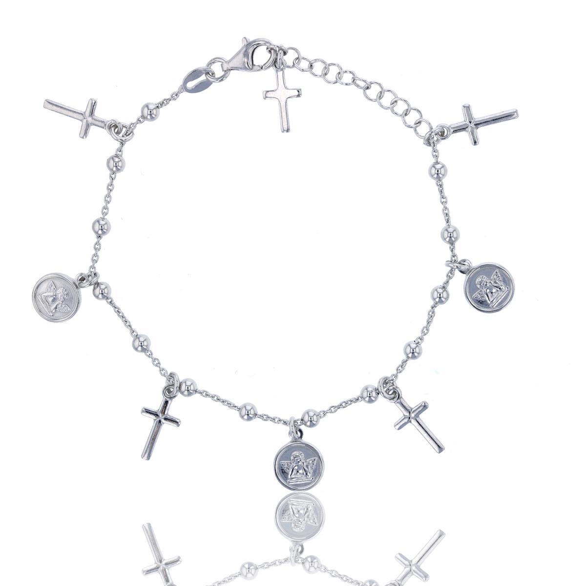 Sterling Silver Alt Cross Angel Rosary Bracelet