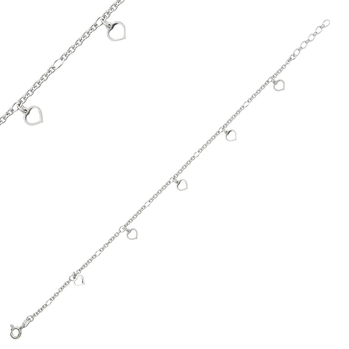 Sterling Silver Hearts Charm Anklet